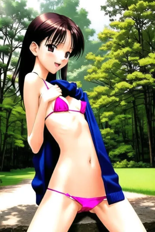 erotic, skinny, tiny breasts, bikini, fondling self, looking pleasured, outdoors, pinching nipple, young, sensual, masturbating, hands under clothes
