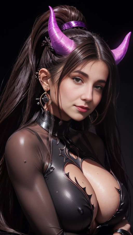 best quality, (((ultra high res))), (((detailed face and eyes))), ((perfect face)), (big shining heart choker), earrings, jewelry, (conjuring), witch, ((very long voluminous hair)), (((brown hair))), (((huge golden hair cuff))), ((((black skintight neckholder)))), ((((face closeup)))), ((((lipstick)))), ((black long sleeves)), ((purple glowing heart)), (((demon mark))), ((((straight hair)))), ((pink luminescence)), (((Kylie Jenner))), (((huge boobs))), (((symbiote girl))), ((((black demon horns)))), (((((very very long hair))))), (((perfect face and eyes))), (((straight hair))), (((symbiote goo skin))), ((((face very close)))), (black spikes), ((((single ponytail))))