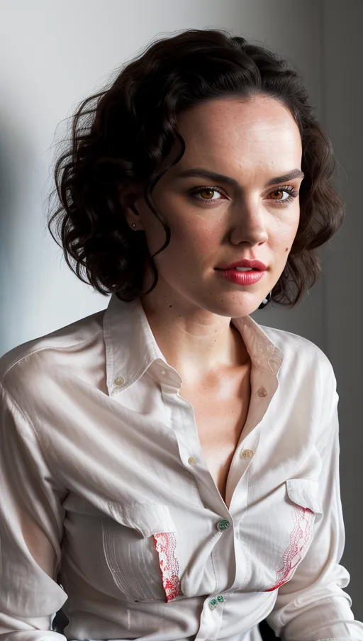 Dopamine Girl - daisy ridley, top model black curly hair in a bun, full ...