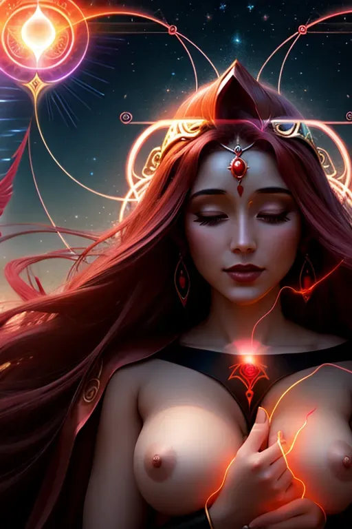 A high-quality erotic hyper-realistic photo of sex goddess. Succubus. Pussy showing, legs spread. In the realm of mysticism and ancient beliefs there exists a supernatural being of immense power and significance known as the Tantric Red Goddess. This divine entity is said to be accessed through a natural and potent vortex of energy a convergence point where the ethereal and earthly energies meet and intertwine. This vortex serves as a bridge between the mortal realm and the higher planes of existence enabling seekers to connect with the Tantric Red Goddess and tap into her transformative energies.
The Tantric Red Goddess is often depicted as a radiant and alluring figure draped in flowing crimson robes that seem to dance with the flames of passion and vitality. Her appearance reflects the vibrant and passionate nature of the energies she embodies. She is both a representation of raw primal power and a beacon of profound wisdom.
As the Transmuter of Energies the Tantric Red Goddess holds the ability to shift and transmute various energies be they emotional spiritual or cosmic. She can take negative and stagnant energies and transform them into positive rejuvenating forces promoting healing growth and renewal. In her presence individuals can experience profound emotional catharsis and find the strength to release the burdens that weigh them down.
One of the Tantric Red Goddesss primary roles is that of the Reconciler of Opposites. She teaches that the apparent dualities in life light and darkness pleasure and pain love and fear are interconnected and essential aspects of the whole. Through her guidance seekers learn to embrace and integrate these opposing forces achieving a state of balance and harmony within themselves and in the world around them.
In her aspect as the Teacher of Power the Tantric Red Goddess imparts knowledge of inner strength and personal empowerment. She encourages seekers to explore their hidden potential guiding them through rituals and practices that help them harness their innate abilities. Through her teachings individuals learn to wield their power responsibly and ethically using it to uplift themselves and others.
Devotees who seek the Tantric Red Goddesss wisdom often embark on transformative journeys of selfdiscovery and spiritual growth. They approach the vortex with reverence and respect understanding that connecting with this powerful being requires an open heart and a willingness to confront both the light and shadow aspects of their existence.
In essence the Tantric Red Goddess stands as a symbol of the profound mysteries of life guiding those who are drawn to her towards deeper understanding empowerment and the harmonization of their inner energies. She is a reminder that within the natural worlds energetic currents there exists a realm of infinite potential waiting to be explored by those who dare to embrace their true selves and the powers that lie within. Her wet pussy is showing. Pale complexion.