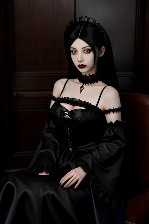 digital photo,scantily glad gothic lolita woman,18 years old,long black hair