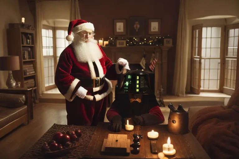 santa claus weilding a lightsaber