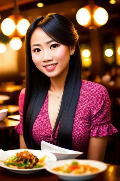 my filipina girlfriend, swooning, at a romantic restaurant