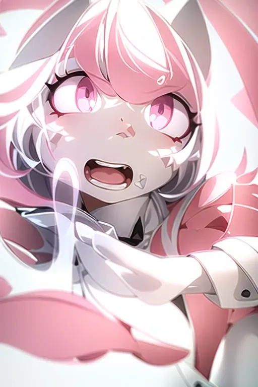 best quality, highly detailed , catgirl posh style ,white short bobcut with white cat ears, white color hair, , only cat type ears, pink catlike eyes, dressed in white plain clothing with pink bow, catgirl anime digital art, looking at viewer, white hair, bow, elegent long white gloves, ((masterpiece))