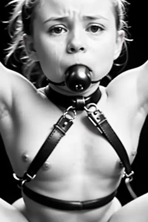 ultra realistic photo of a cute, adorable looking white girl, with small to medium sized breasts and she is tightly tied with rope, and crying while wearing a very tight Black ball gag