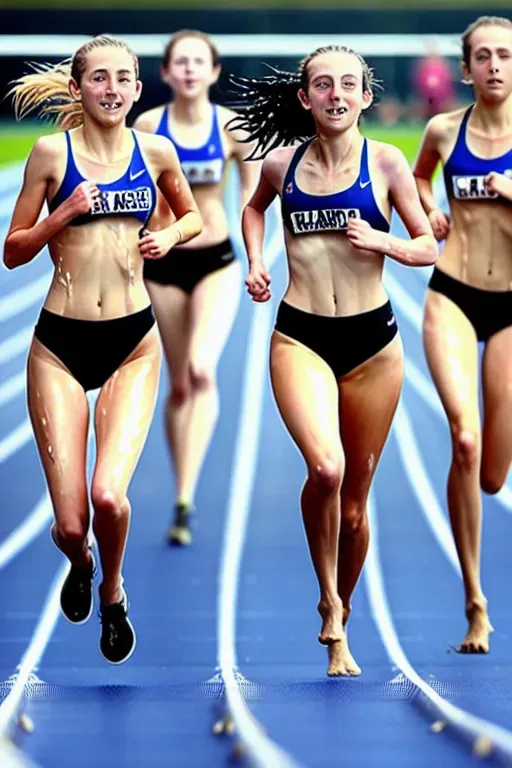 Dopamine Girl - sweaty wet naked nude girls running a race at a track