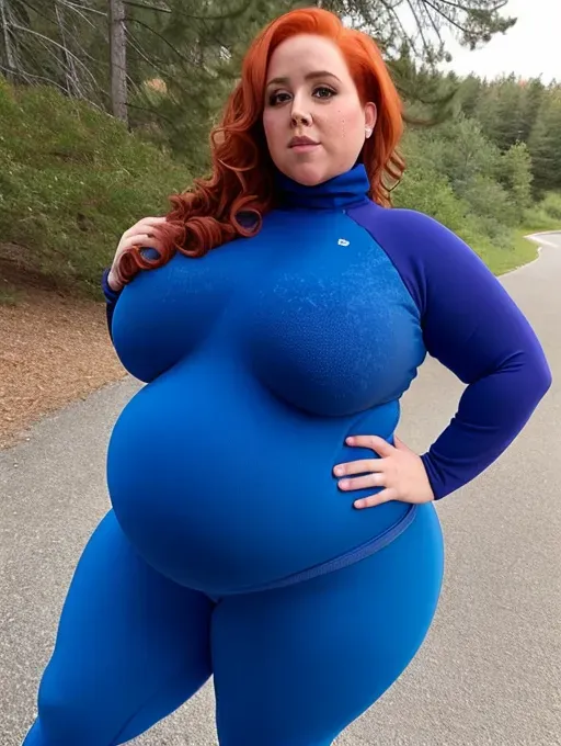 heaving saggy tits, belly hanging over waistband, mommy, milf, covered in freckles, fat belly, an SSBBW woman, extremely obese, redhead, covered in freckles, curly hair, plump lips, puffy lips, belly sagging over waistband, belly reaching knees, belly rolls, love handles, hyper hips, unrealistic proportions, hyper proportions, obese, morbidly obese, very fat, turtleneck sweater, yoga pants, huge belly, huge butt, huge breasts