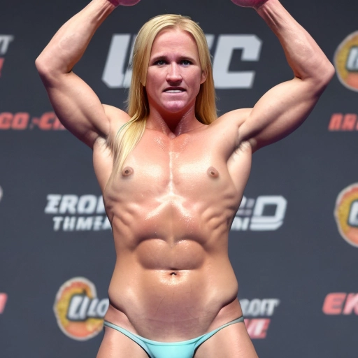 Holly Holm, Holly Holm from the UFC at weigh-in naked with a huge clitoris, big clit, big clitoris, fit, athletic, photorealistic, b-cup breasts, better breasts, puffy nipples, thin