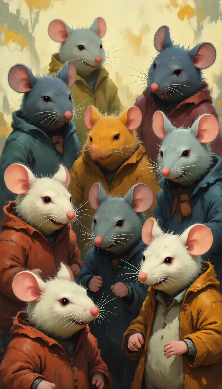 RawColorDaal,
a painting of a group of people dressed as mice