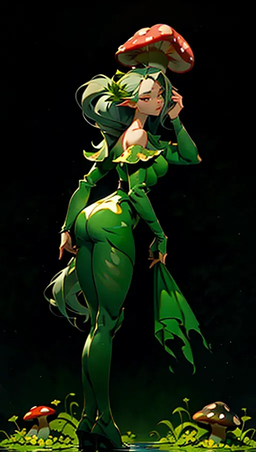 masterpiece, best quality, nsfw, detailed background, uncensored, ultra realistic face, ultra realistic, hair with great details, perfect face, (soft focus), (smooth lines), (((soft lighting)))
(beautiful forest goddess with grey and green hair), (((long straight hair))), ((solemn expression)), huge breasts, grey shirt, vines in hair, (((flowers on spine))), huge butt, covered in moss, swamp landscape, overgrown plants, bed of moss, flowering ground cover, ancient swampland, tree bark, view from side, red and grey color scheme, hyper voluptuous body, huge breasts, ((torn grey shirt)), vines in hair, red flowers sprouting from body, plant human hybrid, long stemmed flowers lining her spine, (((mushroom shaped shoulder pads))), red underwear, big bubble butt, wide hips, in a swamp, overgrown red plants, grey moss