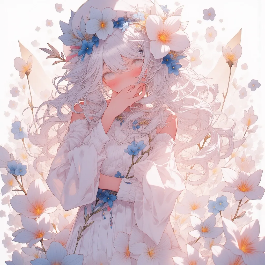 Abstract watercolor anime art of a magical girl surrounded by flowers, 8k, stunning intricate details, by artgerm