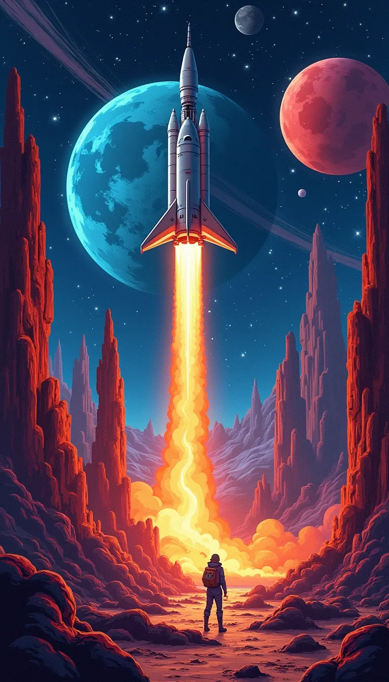 Nasa style mission patch depicting a mission to battle a group of space wizards
big variation of colors , smooth pencil brush to create a composition of vivid colors, thick black outlines, flat shading, minimal highlights ,interesting detailed Foreground and background depth are clear giving visual complexity to the scene