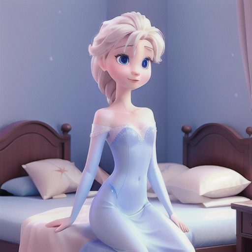 Disney princess, Elsa, naked, slender, skinny, blue eyes, soft cheeks, full lips, small breasts, royal bedroom,