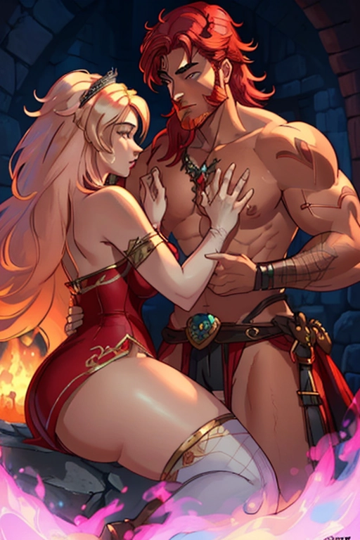 Two people, a disney fantasy setting, a disney princess and a dashing Nordic warrior embracing, having graphic sex, a beautiful and cute damsel princess, blonde, thicc curvy, sexualy aroused, captive, in a dungeon, tattered pink princess dress, waiting eagerly for a strong dashing warrior barbarian in the fireground to fuck her, a muscular warrior man, red hair and beard, well endowed, viking armor, ((high definition)), ((4k quality)), ((excellent lighting)), ((great shading)), ((pristine detail)), ((really clear picture)), ((beautiful vibrant colors)), ((accurate at lower prompt guidence)), ((ultra realistic)), (((five fingers per hand))), (((two arms per person))), (((two legs per person))), (((two hands per person))), (((two feet per person))), ((((100 percent according to prompt)))), <lora:sleep_hug:1>