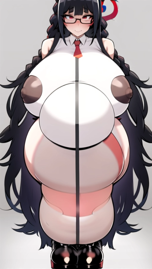 8k , women, emo girl,sexy glasses ,two-tone black dark lilia hai, 2 long braided braids, Sexy pose, red nylon Socks, sexy long black high heels boots, ((nude boobs)) , (extreme gigantic pregnant belly:1.8), dark nipple, big Great nipple, (big nipple piercing), (gigantic hentai boobs:1.2) ,black nylon fetish,big belly fetish, big boobs fetish, vore fetish, sexy look, love big belly, ,<lora:dpmg_better_gigantic_belly:1>