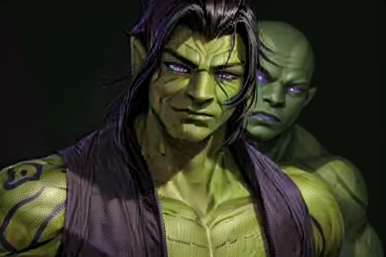 Muscular male, (((green skin))), black tribal tattoos, long black hair, purple eyes, cheerful, gray shirt, gray pants, futuristic clothing, alien, sfw, headshot, masterpiece, absurdres, ((((solo focus)))), 8k, perfect edges, ultra realistic, perfect anatomy, low light, perfect face, fine details, realistic shaded, realistic body, photoshoot, male
<lora:dpmg_add_detail:1>