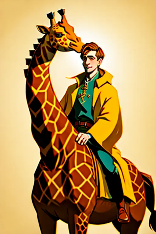 Edward snowden wearing raditional russian male clothing riding a giraffe