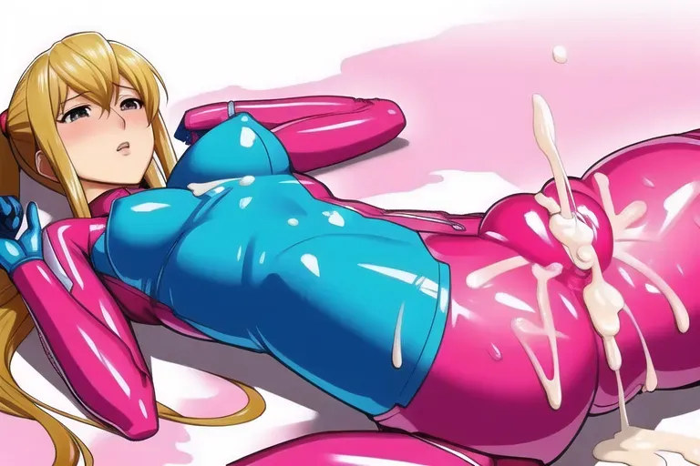 samus, pink suit, covered in cum, anal, ((dripping cum from all holes)), ultra-realistic, used, exhausted, raped