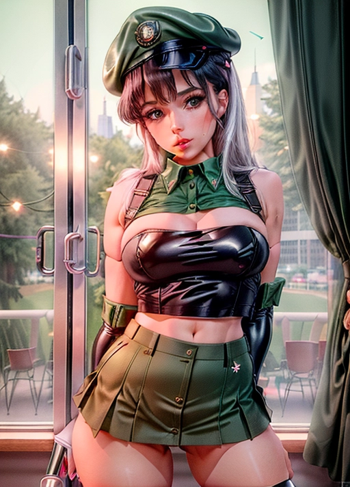 <lora:perfect_pussy:1>, <lora:dpmg_add_detail:1>, Scout uniform, cute and sexy, short green miniskirt that barely covers her panties, transparent white top with collar and cuffs and it hugs her slim and tight body perfectly, nipples clearly visible. unbuttoned to show cleavage, white thigh high stockings that are held up by garters, patent leather mary jane shoes, innocent and cute, sexy and slutty. green beret with the Scout logo on it, which adds a touch of class and sophistication to the outfit, perky breasts, toned legs, tight ass, naughty slut, ready to explore her sexuality, uniform makes us instantly recognizable as part of the Scouts organization, which allows us to connect with others who share our interests and passions, We can not wait to wear our Scout uniform at our next meeting or event and to show off our sexy and daring sides to all our sisters in the organization.