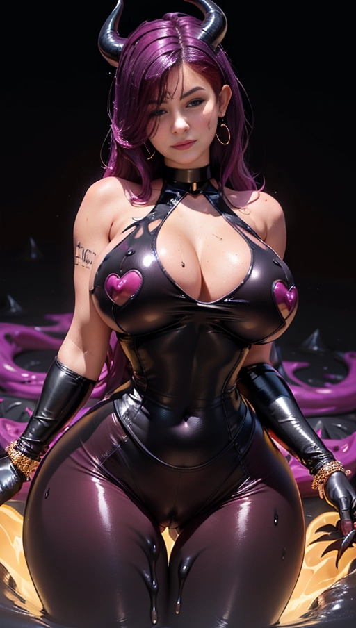 best quality, (((ultra high res))), (((detailed face and eyes))), (perfect face), big shining (((choker))), earrings, jewelry, (((big glowing succubus mark))), ((((big glowing succubus bodymark)))), (((conjuring))), (witch), ((long voluminous hair)), (((black gloves))), straight hair, (((golden bracelet))), ((skintight symbiote goo dress)), purple, (lipstick), ((((symbiote goo neckholder top)))), (((skintight))), ((black goo dripping)), (((kylie Jenner))), heart, (((dark burgundy red hair))), (((very long hair))), ((((huge cameltoe)))), (((very huge symbiote goo boobs)))