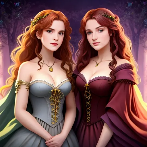 ((2 women:1))
((Hermione Granger and Sansa Stark)),
((Tiny A-Cup breasts:1)),
((Dynamic poses of Couple two sexy longhaired women in lesbian love:1.6))
Lips with open mouths about to kiss tongue flick tongue to tongue girls romance with expansive dress
((Romantic Whimsical Fantasy digital painting Artstation Soft focus Illustration Art by lois van baarle Loish Rossdraws Andreas Pastel:1.5))