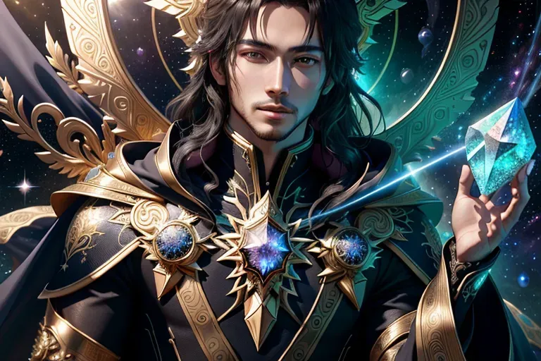 Digital photo, portrait, intircate filigree man suspended in space, crystal outline of Divine Bloodlines, fantasy badge, epic noble, 5D, dimension galactic background, photorealistic sprinkled with dropplets of crystal black, snakeskin god insanely detailed and intricate, hypermaximalist, elegant, ornate, hyper realistic, super detailed, 8K --ar 1:3 --niji 5 --style scenic --upanime --q 2 --c 5