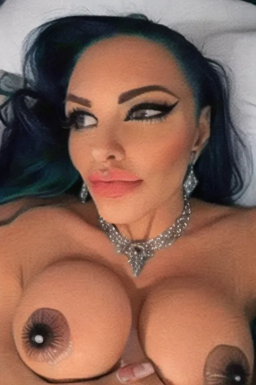Dpmg_exact_face., a 128k high resolution full color ultra high detail extreme extreme closeup full color close-up photography extreme extreme close up photo of the right side of face of a gorgeous woman, lying on her back, head on a silk pillow, messy hair splayed on pillowy, goth makeup, beautiful eyes, sultry lips, goth earrings, goth necklace, (sexually aroused), (sexually excited), two hands,