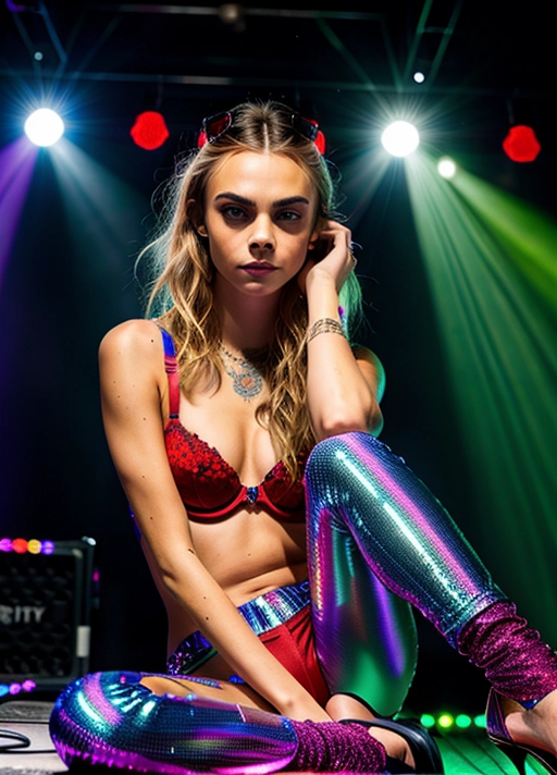 (skinny tattoed Cara Delevingne 18yo :1.1),
(accurate face, photorealistic face,perfect face,detailed face:1.27),
(sitting in night club, vivid disco lights, in crowd:1.2), sideview, legs spread,
(wearing blue glimmering bra, wearing red heels:1.15),
(pussy uncovered:1.2),
uncensored,
cgsociety,
HDR, UHD, 64K,
Highly detailed,
Studio lighting,
Professional,
Unreal engine,
Vivid Colors,
bokeh