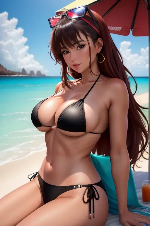 A high resolution 8K photo of, a vulkan female in a bikini on the beach