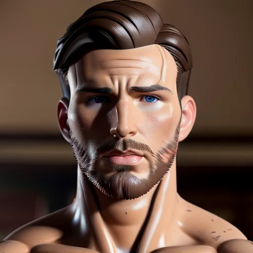 A 8k resolution wide shot photo shot of, Chris Evans ,(((((full body))))), ((looking down)), (((( brown hair )))),((detailed facial features)), (((five fingers))), ((((chiseled jaw)))),(big lips),(detailed body features),(detailed arms features),textured skin, (((( tan skin )))), (((highly detailed))) , ((hyper realistic))