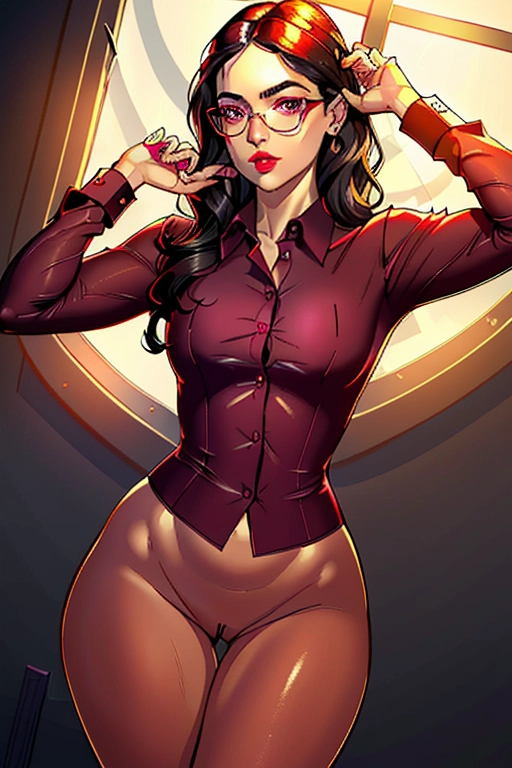 Alexandria Ocasio-Cortez, sweet, submissive, housewife, mom, cute, straight brunette hair, cute forehead, dark eyebrows, happy eyes, eye glasses, full lush red lips, beautiful makeup, thin neck, curvy build, wearing nothing but my extra large burgundy button up formal shirt, naked underneath, pink panties wrapped around left ankle, cute, thin waist, full thighs, thicc ass, throbbing brown anus, smooth legs, cute feet, in the bedroom, on the bed on her belly, looking sexually playful, holding a pillow, flashing me her ass, looking out the oppistae window, ((high definition)), ((4k quality)), ((excellent lighting)), ((great shading)), ((pristine detail)), ((really clear picture)), ((beautiful vibrant colors)), ((accurate at lower prompt guidence)), ((ultra realistic)), (((five fingers per hand))), (((two arms))), (((two legs))),