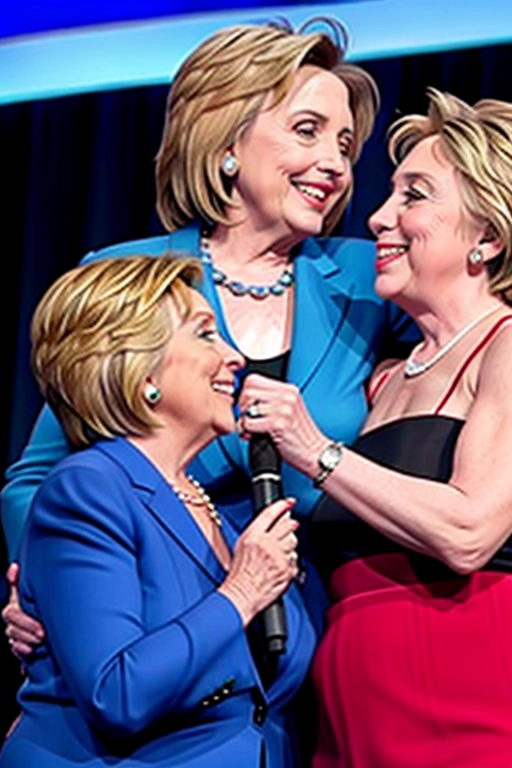 Nancy Pelosi grabbing hillary clintons breasts on stage, smiling