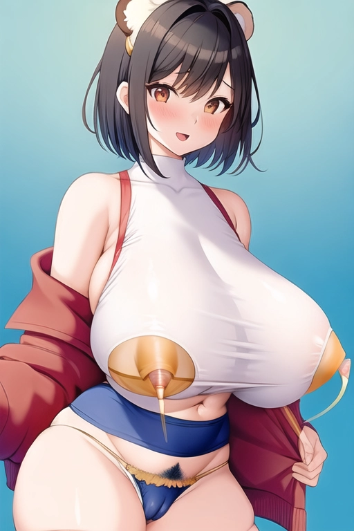 1girls, cameltoe, female, huge breasts, nipple bulge, nipples, open shorts, pubic hair, pubic hair peek, short hair, thong,(((( venus body)))), bearly covering clothes, nipples visible through clothing,