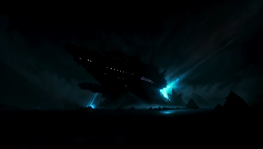 <lora:dpmg_scifi:0.5> long ((space craft)) in the style of warhammer 40k, mixture between a space-ship and a church, ((crashed)) into the side of a mountain. ((No lights)) or power to the ship, debris from the ship is scattered around. Dark atmosphere, gloomy setting. cinematic composition, UHD, HDR, highest quality, highest quality