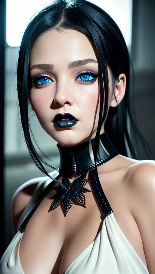ultra realistic epic illustration, highly detailed beautiful face, , blushing, black hair, blue eyes, gothic, emo,