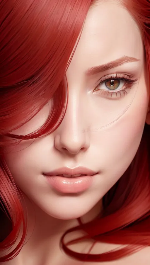 Portrait, solo lady, red wavy hair, fairtyle style, beautiful eyes, beautiful natural lips, open joyful eyes, lying on back, ((((8k ultra high resolution photo)))), masterpiece, (((accurate facial details))), ((low angle close up))