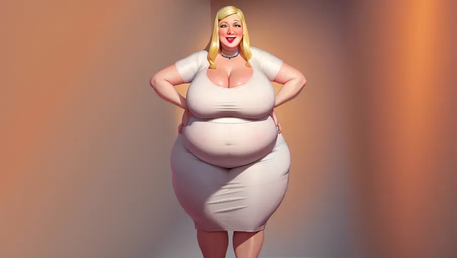 a digital painting of a happy ussbbw fat blonde woman