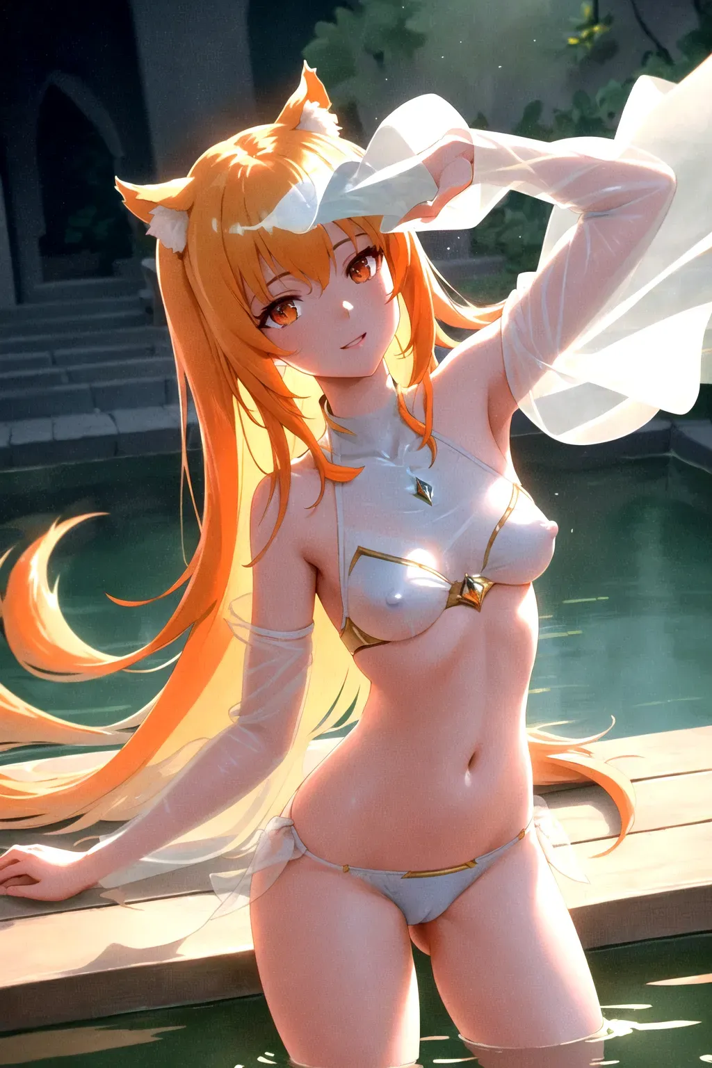 Prompt_01_high_priority.
<<((normal Holo <white> sexy bikini.))>> <<((normal_red_mappa_iris.))>> <(normal_red_mappa_pupil.)> <(normal_Vitreous.)> <<((normal _HD_arm_hand_finger_thumb_strict_sync_interaction_adjustment.))>> <<((normal_HD_leg_feet_toe.)> <(normal soft < normal small soft boob nipples.>))>> <(great HD camel toe anal ass.)> <<(( werewolf Holo.))>> <<((normal HD Orange long human hair.))>> <(eyebrow lips smile.>)> <<((HD <Holo wolf ears tail.>))>> (normal adaptive physics.) (HD_normal_backgrounds.) <(normal_De_blur_noise.)> <(normal_sharpen:1)> <<masterpiece:1>> ((lora:dpmg_translucent_skin.)) <(perfect_clean_line_work.)> <(HD_normal_dark_shading.)> <(normal_global_illumination.)> ((perfect_rule_of_thirds.)) ((close_up_portrait.)) (hyper_realistic.) (detailed_post_processing.) (unreal_engine.) 8k. (octane-render.) <(unreal-engine five.)> (Studio-Trigger.) (Studio CLAMP.) <<((double_pass.))>>,
Prompt_02_very_high_priority.
In the style of <Spice and Wolf>, the enchanting <Holo>, the Wise <Wolf>, gracefully dances in a tranquil medieval1.2 pond. (Rippling water1.3) reflects the (golden sunlight1.2) as her movements create a mesmerizing symphony of elegance with her long <wolf tail>. Captured with a Canon EOS 5D Mark IV and Canon EF 50mm f-1.2L USM lens, the scene radiates the charm of a bygone era. Trending on DeviantArt., <<((double_pass.))>>,
Prompt_03_high_priority.
<<((fix normal main background global illumination Clean line work.))>> <(fix normal orange wolf fluffy tail.)> <<((Holo human face details bikini motions.))>> <<((fix normal adjust adept distorted physics firmly.))>> <<((Fix normal super precise arm hand finger thumb adjust adept fast sync motion orientation interaction.))>>
<<((Fix normal super precise adjust adept offset motion.))>> <<((strict GOP.))>> <<((temporal AQ.))>> <<((b frames two.))>> <<((reference frame two.))>> <<((Fix_all_of_the_above.))>> <<((Double_Pass.))>>