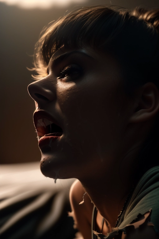 <lora:KpxWkLqox25_Ella_Purnell:1>
, (female, toned, fit:1.2))), (cum on her),
open mouth, Full eyelashes, bright eyes, messy hair, high cheekbones, cute button nose, narrow hips, thin thighs, skinny body,
((topless)), tattoo,
(((she is on the bed))), (((she is wearing a torn, ripped, cut t-shirt))), 5 fingers,
Ultra detailed face features, Ultra detailed skin features, Ultra detailed pouting full lips, Ultra detailed eyes features, Ultra , Ultra detailed features, (realistic hair texture:1.1), <lora:reverse_upright_straddle:1>,
((she is being lifted and fucked by a sexy vampire_man)), brutal, beaten, grabbed, held, violent sex, (((raped_sex:1.2))), (((molested))),
Beautiful face,
( soft light, atmospheric lighting),
(((captured with a 85mm lens:1), (sharp focus), bokeh, bokeh lighting, ultra best quality, ultra high quality, ultra high resolution, ultra high realism, ultra high realistic, ultra high masterpiece 1.2, ultra cinematic effects, foreground focus, foreground lighting, ultra cinematic lighting, ((ultra perfect teeth)), ultra perfect accurate portrait, super ultra accurate, ultra detailed, ultra accurate detailed, surrealism, ultra unreal engine, intricate, epic, hyper realistic, ultra detailed photograph, detailed gorgeous face,
<lora:dpmg_3d_rendering:0.1>, <lora:epiCRealLife:1>,<lora:dpmg_add_detail:0.5>, <lora:epi_noiseoffset2:1>,
32k, HDR, highest quality, highest resolution, absurdres, smooth, (soft lines), (soft edges), (perfect edges), (soft lighting), (soft glow), (cinematic lighting), (cinematic composition), (photorealism:1.37), (masterpiece:1.72), --s 750 --v 5.2,
