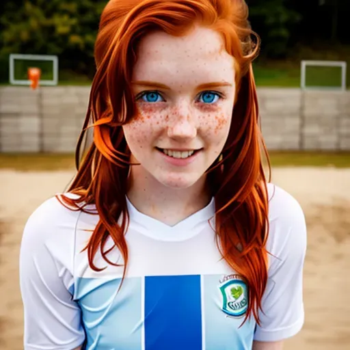 ((photo))image of a 20 year old irish redhead girl, pissing, sporty, freckles, light blue eyes, outdoor
