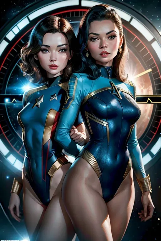 a youngGene Tierney and Jean Simmons, Star Trek Deep Space Nine Station, (( Leotard Star Trek Discovery Uniform))