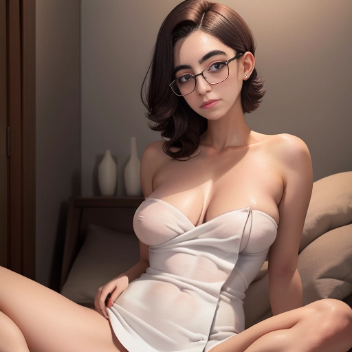 <lora:naked_towel:1> 1girl, naked towel, sitting, masterpiece, best quality, highly detailed, short dark hair, thick eyebrows, pale skin, handsome eyes, 18 years old, medium tits, short, glasses,