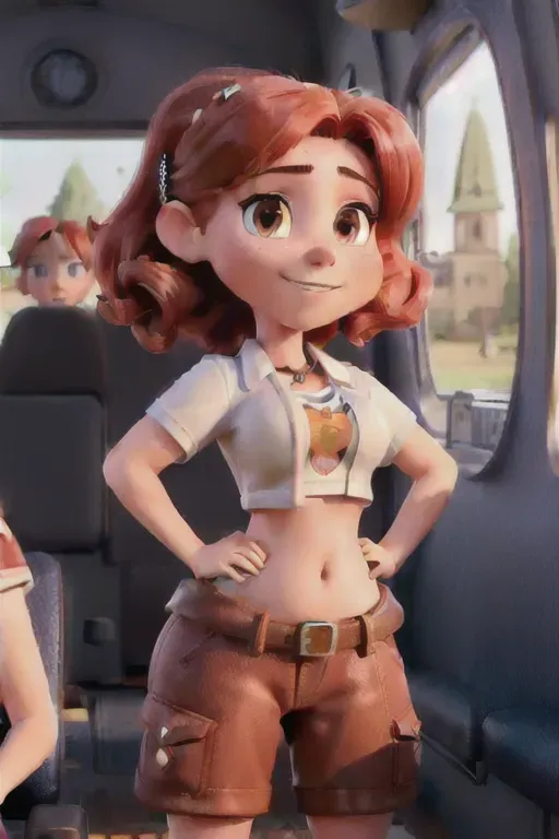 photo,gorgeous redhead , soccer coach , sitting on an activity bus , ((cropped t-shirt))((showing underside of breasts)) ((bare midriff )),updo hairstyle,coy smile,charming face,beautiful lips, (sexually aroused),curved eyebrows,cosy,8k,arched back, small breasts , sexually excited, symmetrical eyes,((((low on the hips micro miniskirt))))((((reveals pubic mound)))), ((((showing pussy)))),