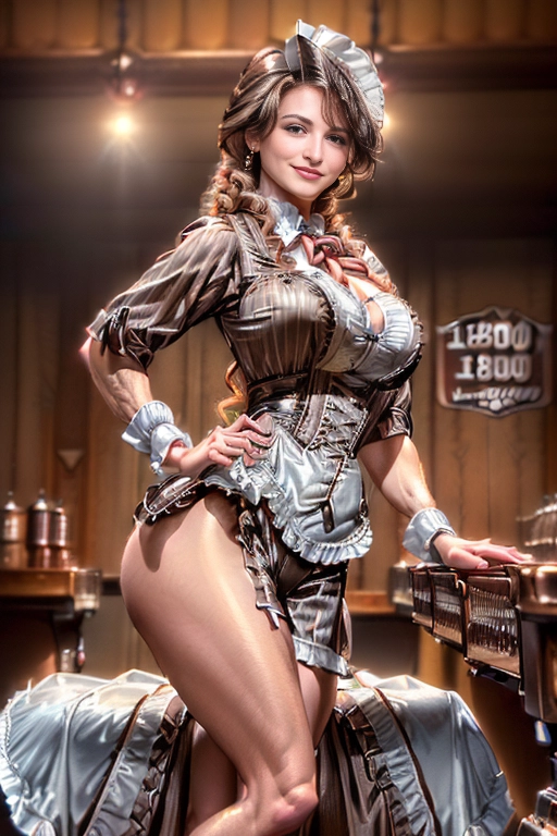 (8k resolution:1.5) photograph of gorgeous 35 year old brunette:1.5), wearing her (favorite 1800s style saloon waitress outfit:1.6), highly accurate face and hair, (highly detailed background of western style saloon:1.6), <lora:dpmg_add_detail:1.0>, masterpiece, expert, insanely detailed, (8k resolution:1.7), full-body dynamic pose, (seductive smirk:1.5), (long shapely legs:1.5)