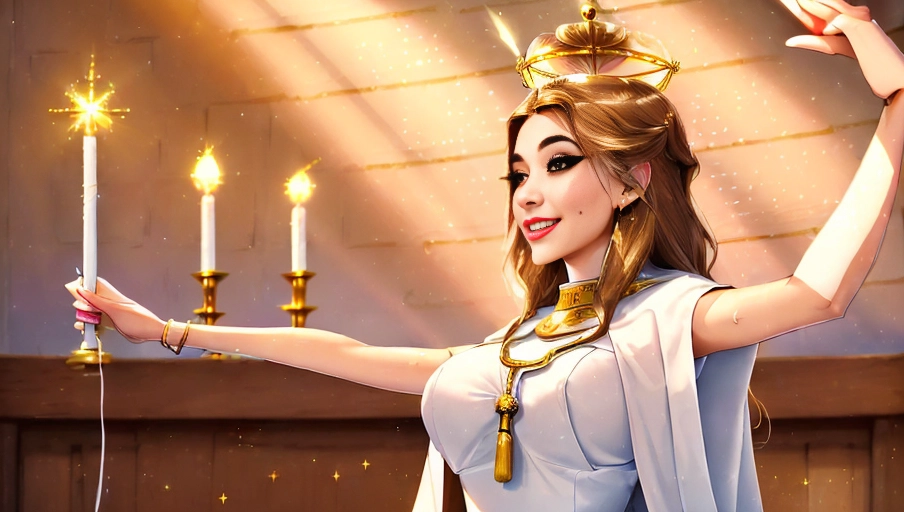a 64k high detailed photo, standing female, Intimacy, saint, ((priestess)), religion, Sex Religion Tones, Intimacy Religion, Ultra Detailed, Best Quality, Most Detailed, (Angel Wings), Angelic Lighting, Love, Hope, Magic casting, Crown, Queen, Smiling, happy, Glory, Warrior, Angels, Angelics, Positivity, Happiness, ecstasy, enraptured, sweaty, saving, God, Royalty, Morality, Goodness, True Good, Power, Force, Authority, Ethical, Saviour, Halo, Always and Forever Sentimental, in heat, hot, ultra hot, best, best lighting, tantric, Neutral, Brilliant, Logical, Compassionate, Perfect, Perfection, Exciting, Integrity, Winged, Courage, Purity, Harmony, Beauty mark on upper lip, Family, Titan, Primordial, Protogenoi, Happiness, Happy, True Happiness, The Light themes, Heavenly Themes, Life, Death, The Rise, clean, Sexiest, Prettiest, Most, Beautiful, Angelic, Speech, ecstasy impression, ((Smiling)) (Happy Expression)) ((Love Worship)) ((((Flirting)))) (((Multiple Female Angels))) (Love) (Love Magic) (Casting Love Magic)