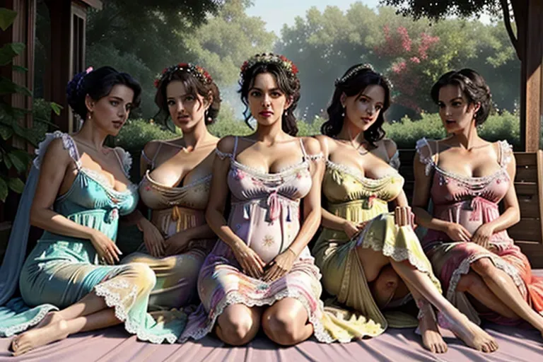 RAW photo:1.2), (photorealistic:1.4),(masterpiece:1.4), (best quality:1.4),ultra high res,((detailed facial features)),HDR,8k resolution 8k high resolution full length photo of a group of (((gorgeous slutty, dirty, highly pornographic, Victorian mature 60 year old lesbian ladies in (((beautiful decorative gowns))), sitting, (((fingering visible pussies))), beautiful legs up and open wide apart, showing naked wet gaping hairy pussies)))