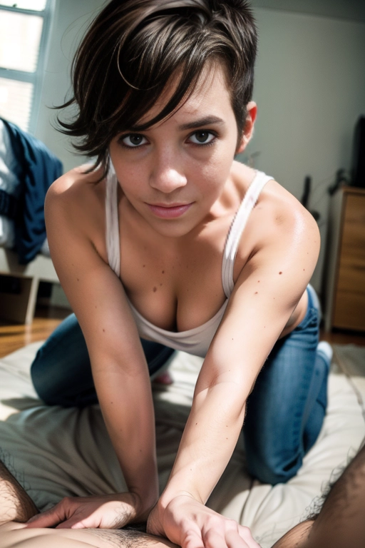 Hypnotized), (photo realistic:1.37), (magazine photoshoot), <lora:PN7xrGpnVMg_SarahF:0.6>, (female, fit body), glistening skin, fair skin, pale skin, ((greasy, sweaty skin)), (((emo:1.2))), (average breasts, hard nipples:1.2), ((dark hair, short cropped hair, butch dyke hair, messy hair))), (college dorm room, nighttime), ((eyes wide open, crying)), (dark lighting), (she is wearing a baggy cutoff tshirt, thigh-high socks), ((( on all fours, she is fucked by a man, passionate, POV man behind holding her hips, POV anal, <lora:dpmg_pov_doggy:0.6>))), (((vile cum, cum on her thighs, cum splatter)))
(best quality), <lora:dpmg_add_detail:0.5>, beautiful,(high resolution), (((masterpiece))), (uhd), (8k),