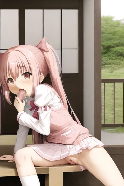 madoka kaname, spreading her pussy, dick in mouth