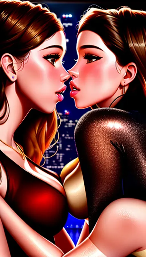Two women,
Anna Kendrick, hailee steinfeld kissing in a dark room, 8k,
Closeup