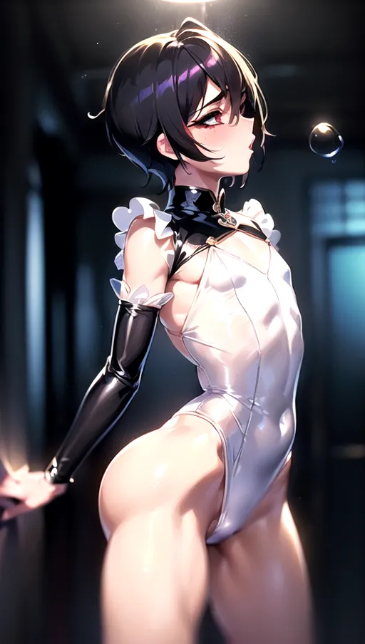 (((handsome gay masculine crossdressing twink))), femboy, sissy, (black hair), ((bubble butt, booty)), ((flat chest, pecs), 1boy, (clear shot), High quality, hd, 32k, (cinematic lighting, volumetric lighting), (((((he wants you inside him))))), anime, hentai, ahegao, nervous